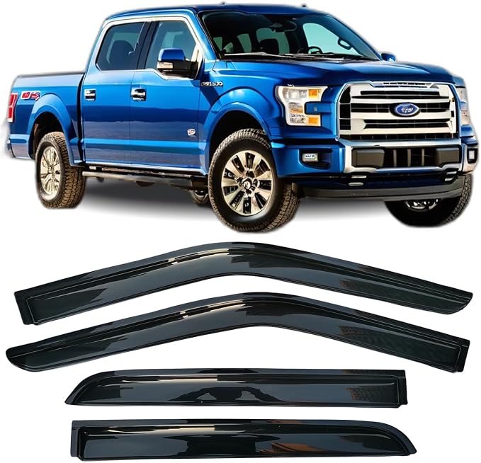 Rain Guards Window Visors Fit 2015-2026 Ford F-150,17-23 F150 Raptor F-250 | F-350 F-450 F-550 2017-2023, Super Duty Crew Cab, Window Deflectors, Vent Visor, Sun Shades, Truck Accessories