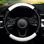 Diamond Soft Leather Steering Wheel Cover with Bling Bling Crystal Rhinestones, Universal 15 inch, Black White