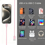 1.5FT Cute Pink iPhone 17/17E Car Carplay Cable for iPhone 17/16/15, 15/16/17 Pro Max 15 16 Plus Cord, Long USB A to USB C Cable for iPad 10th Gen iPad Pro, Air 5th 4th Mini 6th Replacement Cord