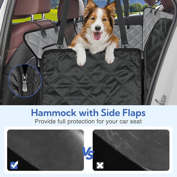 Heavy Duty Dog Car Seat Cover, 100% Waterproof & Scratch-Proof Backseat Protector with Mesh Window – Non-Slip Hammock for Cars Trucks SUVs, Keep Seats Clean & Dog Comfortable