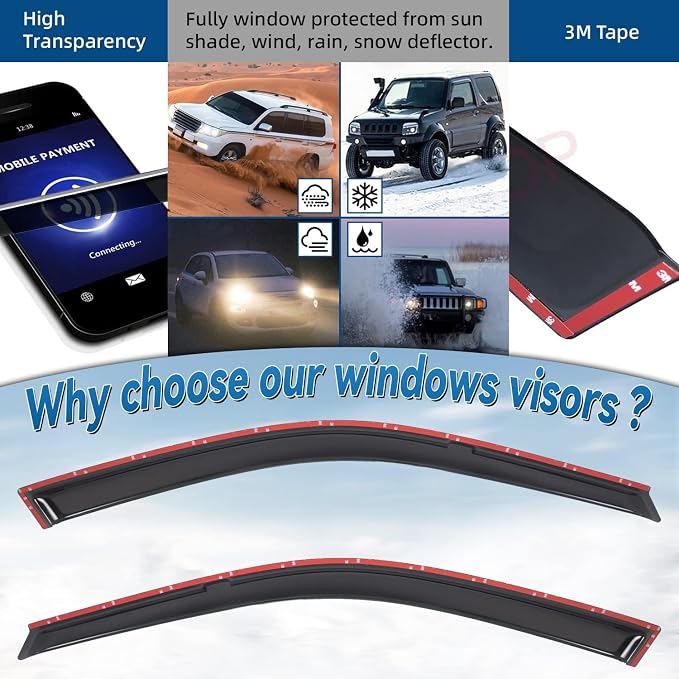 Set of 2 Front Smoke Sun/Rain Guard Outside Mount Tape-On Acrylic Window Visors Compatible with 92-95 Civic 2-Door Coupe/3-Door Hatchback