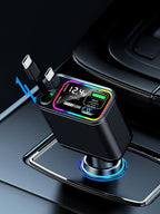 Dual Retractable Car Charger USB C, 145W Fast Charging Type C Car Charger with Retractable Cable, Compatible with iPhone 17/16/15/Air, Samsung S25/24/23/22, Pixel 9/8/7 - Black