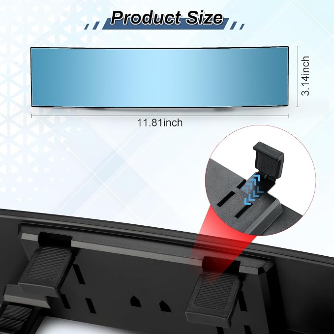 Interior Rearview Mirrors, Universal Panoramic Car Rear View Mirror Accessories, Wide Angle Reduce Blind Spot Effectively for Car, Jeep, Truck, Motorcycle, Tractor, ARB, ATV, SUV, RV, Blue
