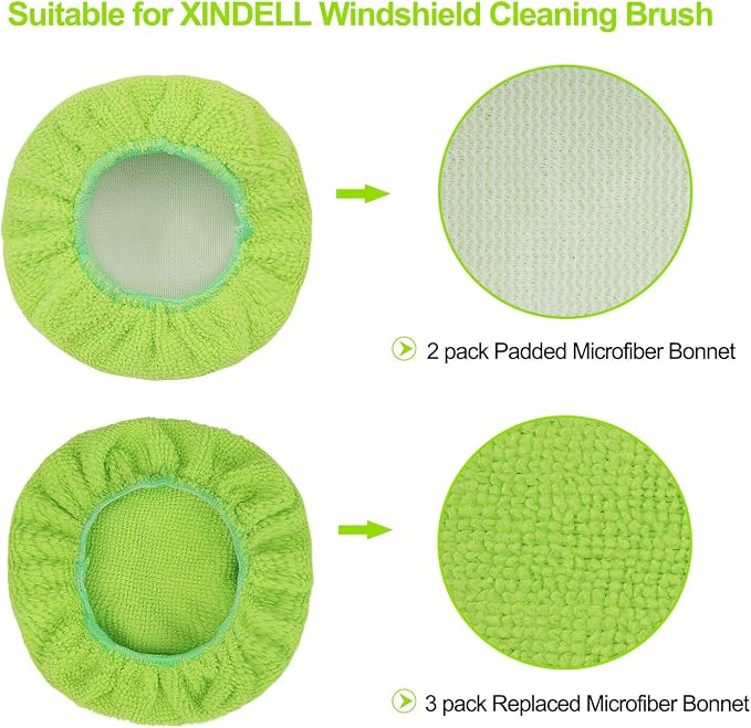 XINDELL Windshield Cleaning Combo – Upgrade Large-Head Car Window Cleaner Tool with Extendable Handle & 4 Pads + 5-Pack Replacement Microfiber Triangular Covers for Interior/Exterior Auto Glass, Strea