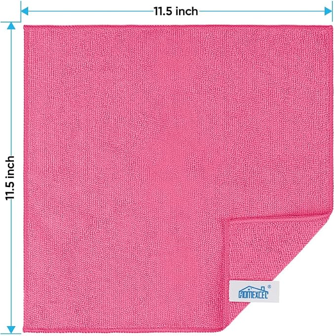 Pink Microfiber Cleaning Cloth, 24 Pack Cleaning Towels for Kitchen, Lint Free, Scratch-Free, Highly Absorbent, and Reusable Cleaning Rags for House, Window and Glass, Cars, 11.5 X11.5 inch