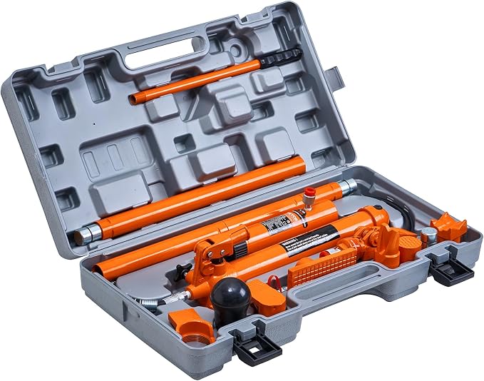 Porta Power Kit, 12 Ton Load, Portable Hydraulic Jack with 4.6 ft Extended Oil Hose, Long Handle Design, Auto Body Frame Repair Kit with Portable Storage Case for Car Repair, Truck, Farm