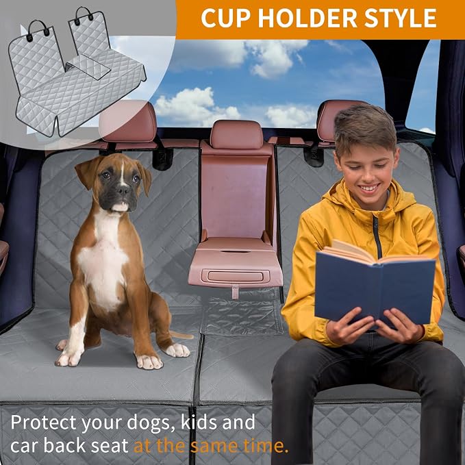 IVY&LANE Dog Car Seat Cover for Back Seat,Conversible 2-in-1 Waterproof Front Seat Cover,Heavy-Duty & Scratchproof Car Seat Protector Cover for SUVs,Trucks and Sedans(Large,Grey)