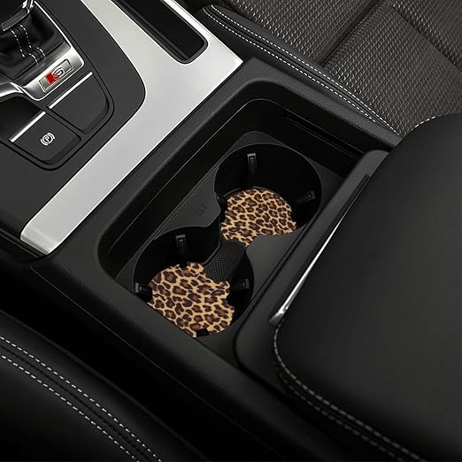 Cheetah Leopard Print Car Trash Bag Hanging Back of Seat Portable Car Trash Bag Cheetah Leopard Waterproof One-Handed Portable Strap Drawstring Garbage Bags with 2 Pieces Car Coasters