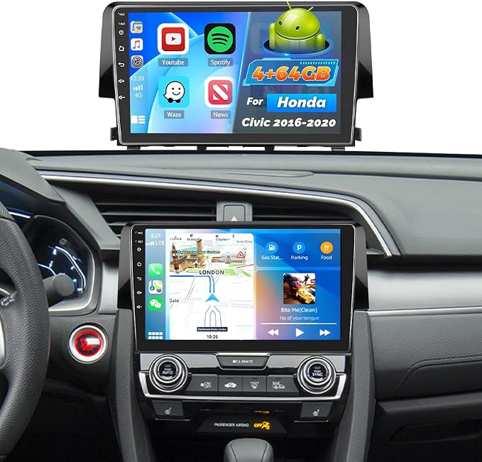 [4+64G] Android 15 Car Radio for Honda Civic 2016-2020, 9 inch 1280 * 720 Touch Screen Car Stereo with Carplay Android Auto/5GHz WiFi/GPS Navigation/Bluetooth 5.0/FM/RDS/32EQ/SWC