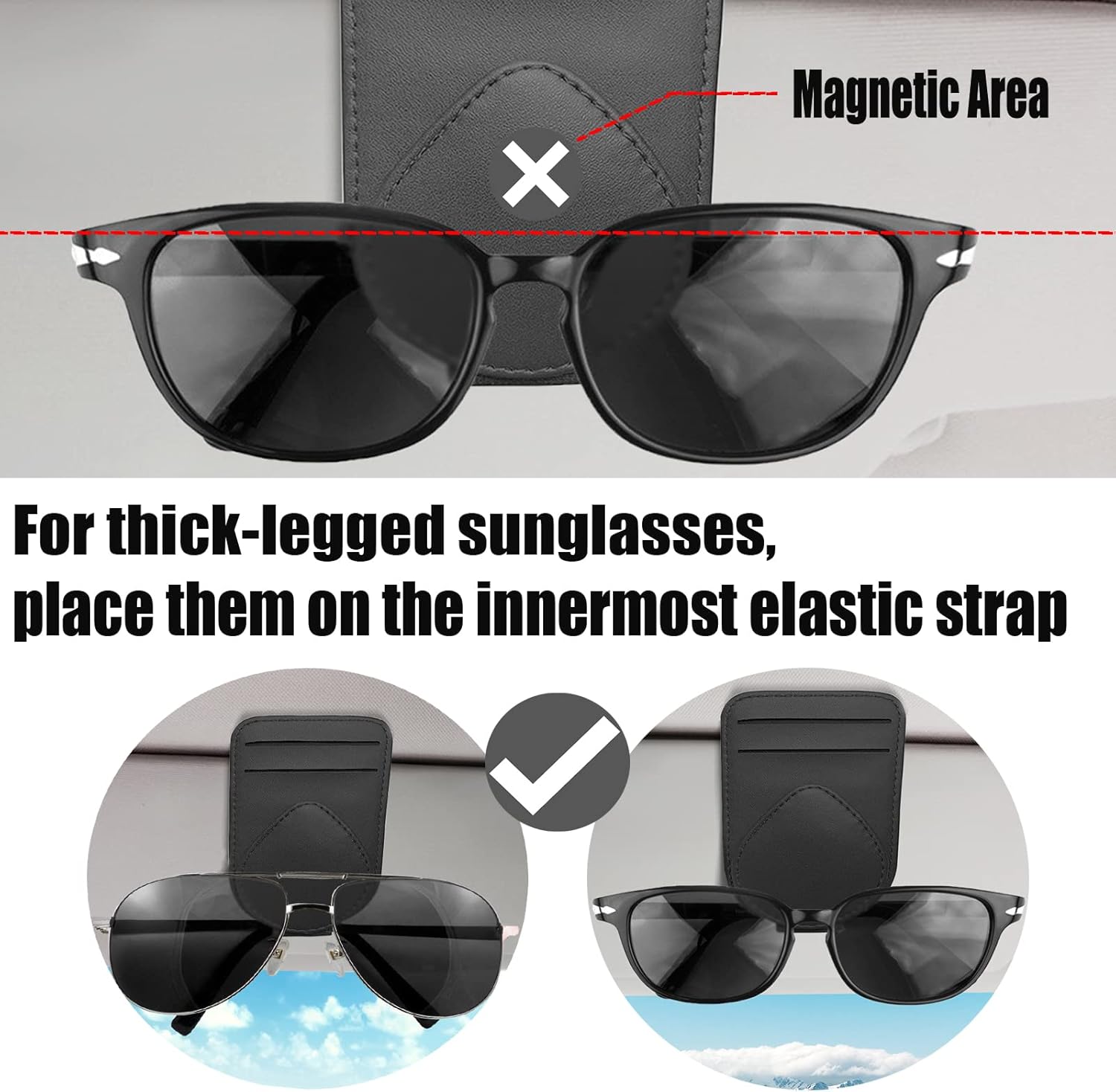 Visor Sunglasses & Card Clip — Compact Car Sun Visor Holder