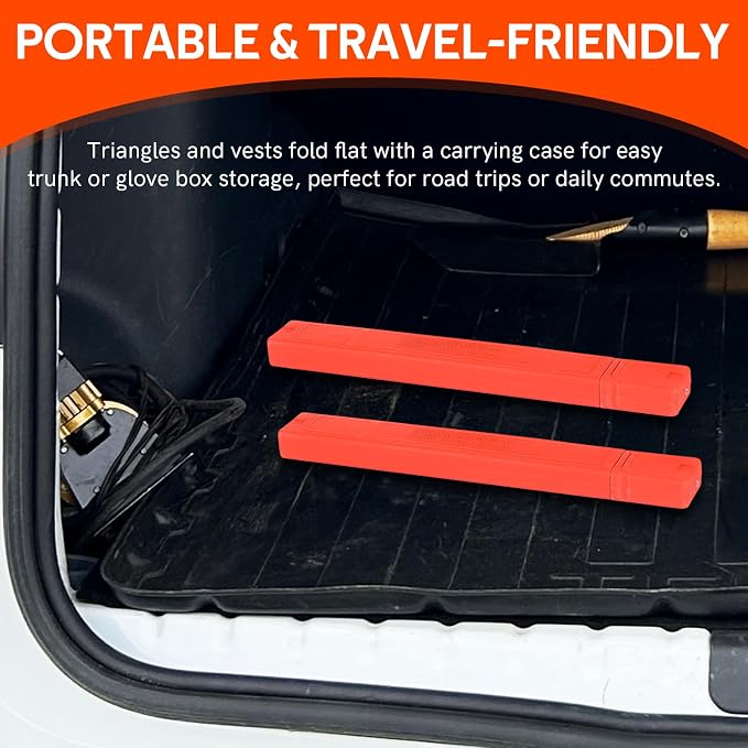 2 Pack Emergency Warning Triangle and Reflective Safety Vest Set – Foldable Reflective Roadside Triangles, Essential Car Emergency Kit for Vehicle Breakdowns and Road Safety