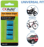 Tire Valve Stem Caps, Cyan, 4 pcs/Pack | Anodized Aluminum Tire Valve Cap Set, Corrosion Resistant, Universal Stem Covers for Cars Trucks Motorcycles SUVs and Bikes