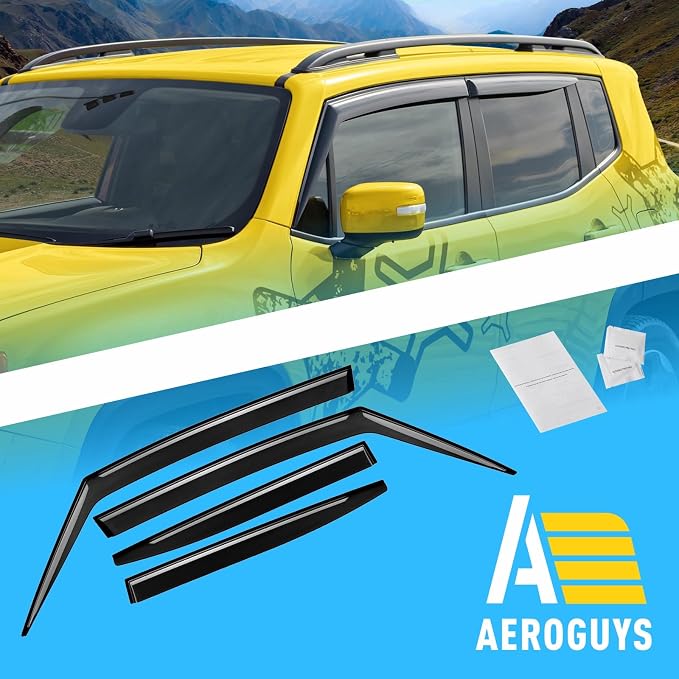 Extra Durable Window Deflectors Tape-On Window Visors Rain Guards Fit for Jeep Renegade 2015-2023, Sun Visors, Wind Vent for Shades, Exterior Car Accessories - 4 pcs. AG0858