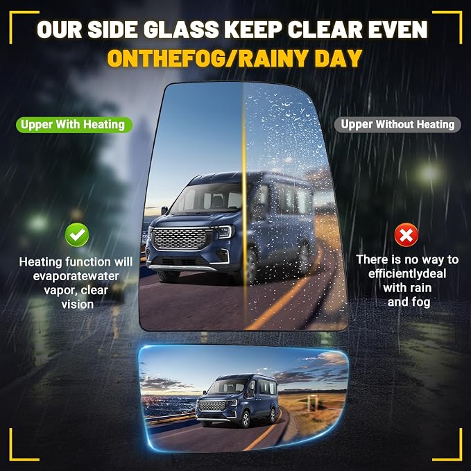 Passenger Side Up and Lower Mirror Glass Compatible with 2015-2025 Ford Transit 150 250 350 2023-2025 E-Transit Replace CK4Z17K707D