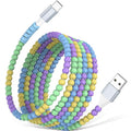 USB A to USB C Cable 6FT,Beaded Charger Cord for iPhone 17 16 Pro Max 17e 15 Car play,Type C Cute Car Charger Cord for iPad 10 11th A16/Samsung S26 S25 S24 S23 FE/Android Phone Girls Women,BlueYellow
