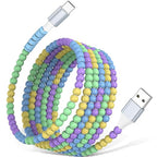 USB A to USB C Cable 6FT,Beaded Charger Cord for iPhone 17 16 Pro Max 17e 15 Car play,Type C Cute Car Charger Cord for iPad 10 11th A16/Samsung S26 S25 S24 S23 FE/Android Phone Girls Women,BlueYellow