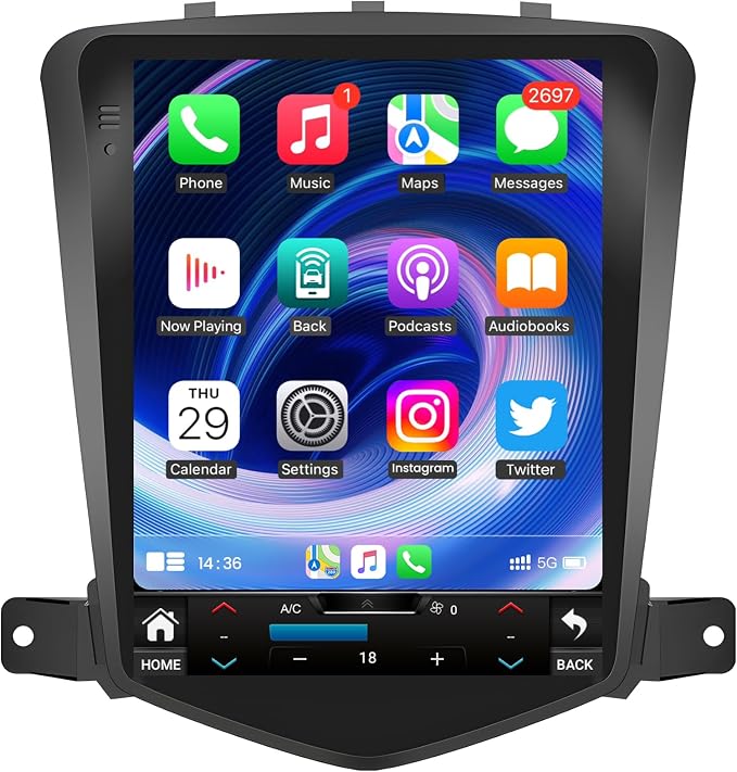 4Core+64GB ROM Tesla-Style Car Radio for Chevrolet Chevy Cruze 2009-2015: 10.4 Inch HD IPS Touchscreen Wireless Carplay Android Auto GPS Backup Camera SWC 5G WiFi Bluetooth 5.0 FM EQ