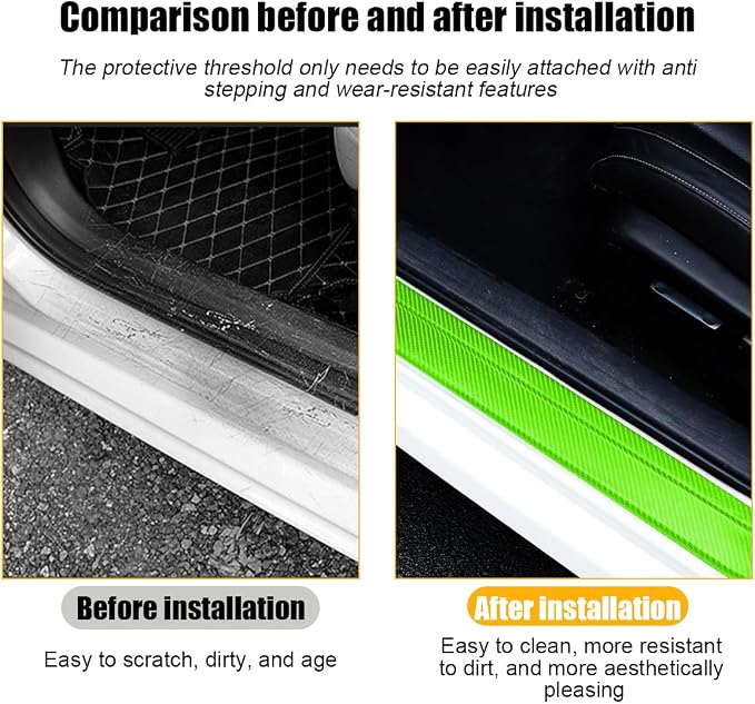 4PCS Car Door Sill Protector, 3D Carbon Fiber Vehicle Entry Edge Guard Trim, Anti-Scratch Automotive Threshold Sill Cover Strips Accessories, Universal for SUV, Sedan, Truck (Green)