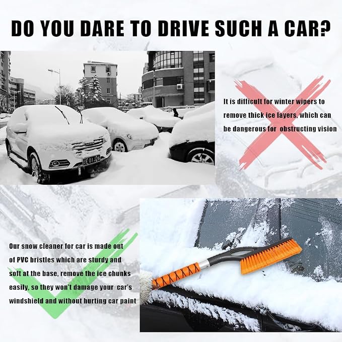 Snow Brush and Ice Scrapers for Car Windshield, Car Scraper Snow Clearing Brush, 2-in-1 Detachable Snow Removal Tool with Ergonomic Foam Grip Winter Accessories for Cars, Trucks, SUVs