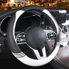 14 inch Cute Steering Wheel Cover for Women Men Faux Leather and Carbon Fiber,Black and White