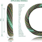 Universal 15inch Ethnic Style Baja Blanket Steering Wheel Cover with Coarse Flax Cloth and Sweat Absorption Anti Slip Car Wrap (Boho Green)