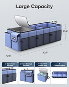 Trunk Organizer, Sturdy Foldable with Cooler for Car & SUV, 3 Compartments, Blue, 30.90”×12.60”×10.63”