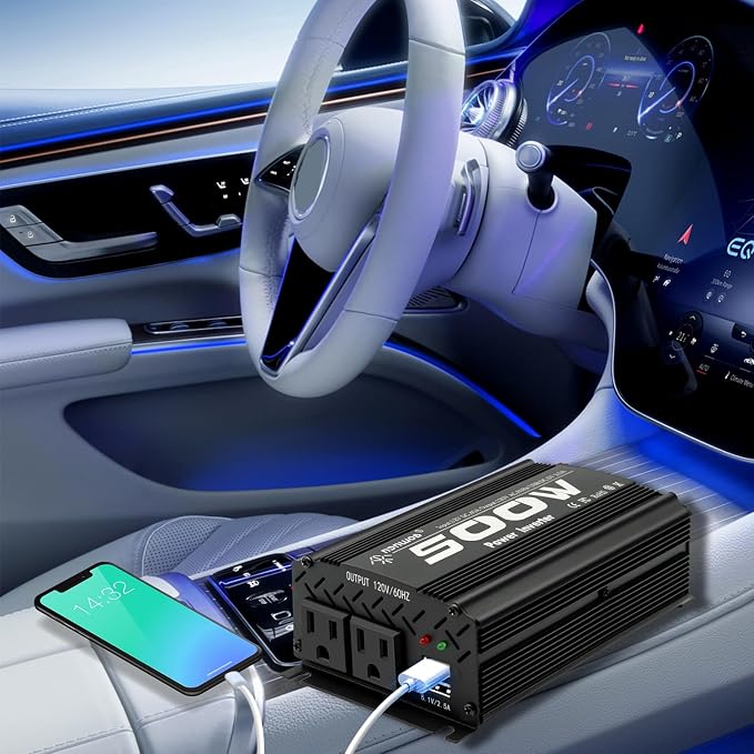500 watt Power Inverter for Vehicles,Small car,12 Volt to 110/120 Volt for car Cigarette Lighter RV semi Truck Vehicle Inverter with 2 AC Outlets 2USB Ports-500W (500W)