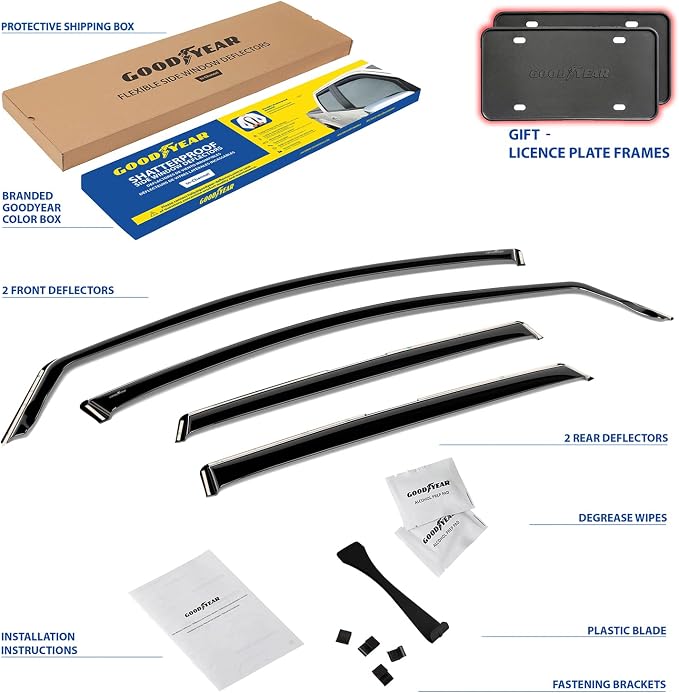 Goodyear Shatterproof in-Channel Window Deflectors for Honda CR-V (CRV) 2017-2022, Rain Guards, Window Visors for Cars, Vent Deflector, Car Accessories, 4 pcs - GY008508