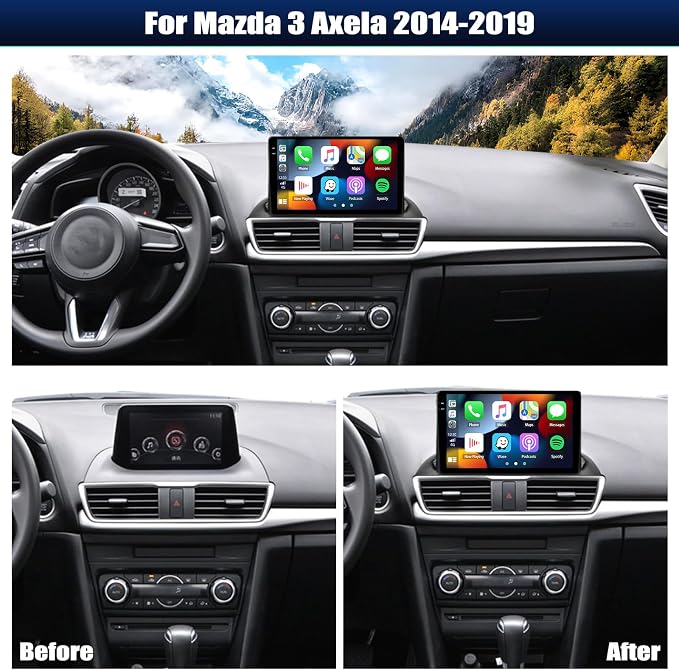 [4+64GB] Android 15 Car Radio Stereo for Mazda 3 Axela 2014-2019 with Wireless CarPlay Android Auto,9" Touch Screen Car Radio with Bluetooth GPS WiFi FM/RDS EQ SWC Backup Camera