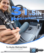 Upgraded Retractable Car Charger, [Ultra-Compact] 6-Port Car Charger USB C, iPhone Car Chargers Fast Charging with USB C & Apple Cable, RV Power Adapter for iPhone 17/16/15/14/13/12