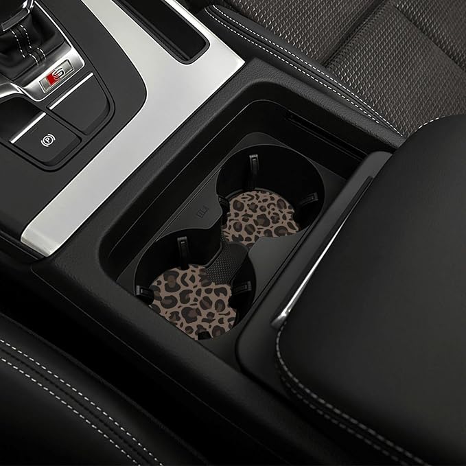 Cheetah Print Steering Wheel Cover 3Pcs Set 15" + 2 Leopard car Coasters | Anti-Slip Breathable Neoprene, Universal 15" Fit, Leopard Pattern, Car Interior Accessories, Cute for Men Women