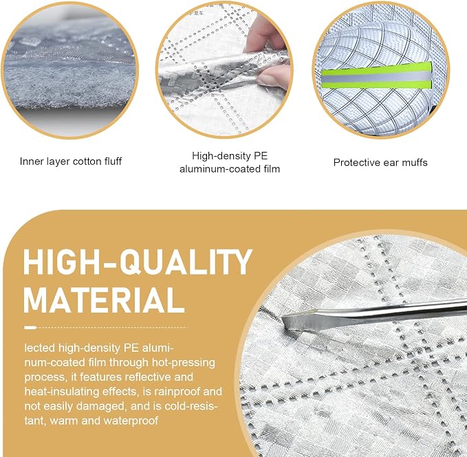Car Windshield Snow Cover, Scratch-resistant Hood Protector, Multi-functional Snowproof & Heat Block Sunshade with Warning Reflective Strips, for Most SUVs, Sedans, Off-roads (Silver)