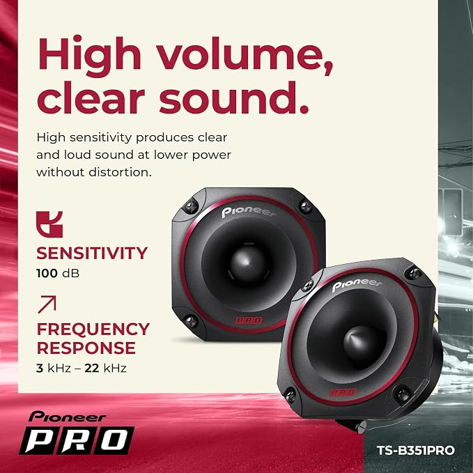 P.R.O. Series TS-B351PRO 3.5” Tweeters (Pair) – 250W Max, Perfect for high-SPL Builds and pro-Level car Audio, Bullet Style Tweeter