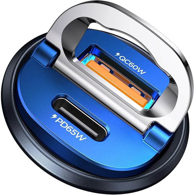 【Upgraded】 125W USB C Car Charger Super Fast Charging for iPhone 16, [PD65W & QC60W][All Metal] Cigarette Lighter Car Charger,Dual Port for iPhone 16 15 Pro iPad Samsung S25 S24 MacBook-Blue