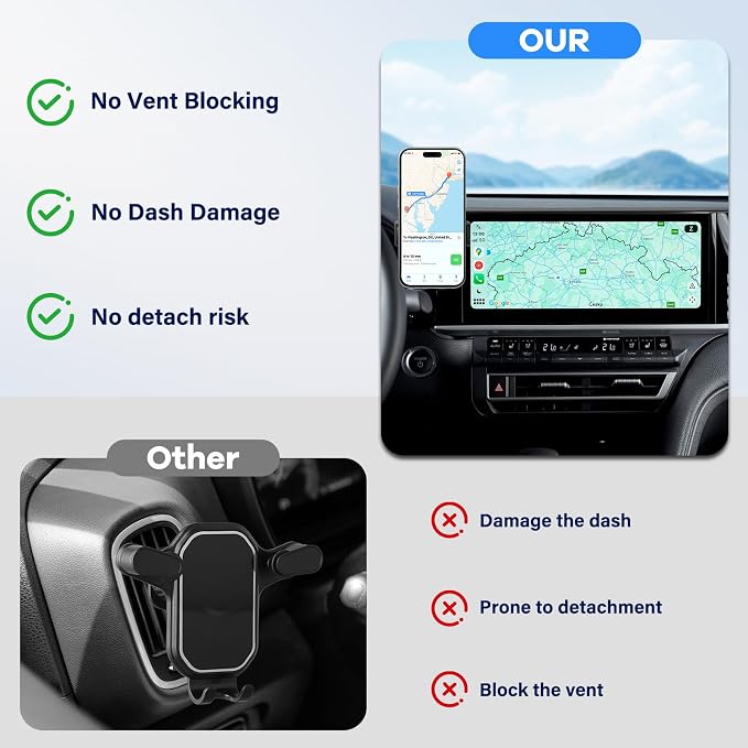 Car Phone Holder Fit for Toyota Camry 2025-2026 Accessories -Cell Phone Mount for Camry 12.3 inch Touchscreen Hands-Free 360° Rotation (NOT FIT 8 inch) Does Not Affect Air Vent