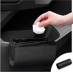 Car Trash Can, Leather Car Trash Bin Door Organizer with a Roll of Garbage Bag, Foldable Hanging Mini Cars Storage Must Have Essentials Interior Accessories(Black)
