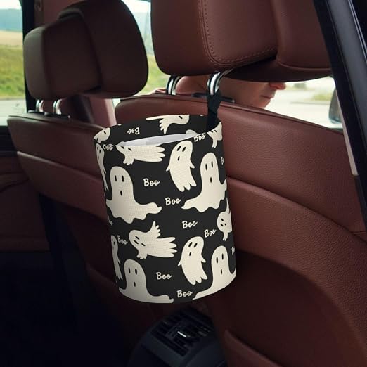 Ghost Pattern Car Trash Can Small Portable Car Garbage Bag for Back Front Seat RV's Camping Accessories