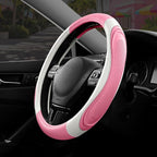 Car Steering Wheel Cover - Microfiber Leather Steering Wheel Wrap Sports 14.5-15 Inch Steering Wheel Cover Non-Slip for Men Women Pink & White Color
