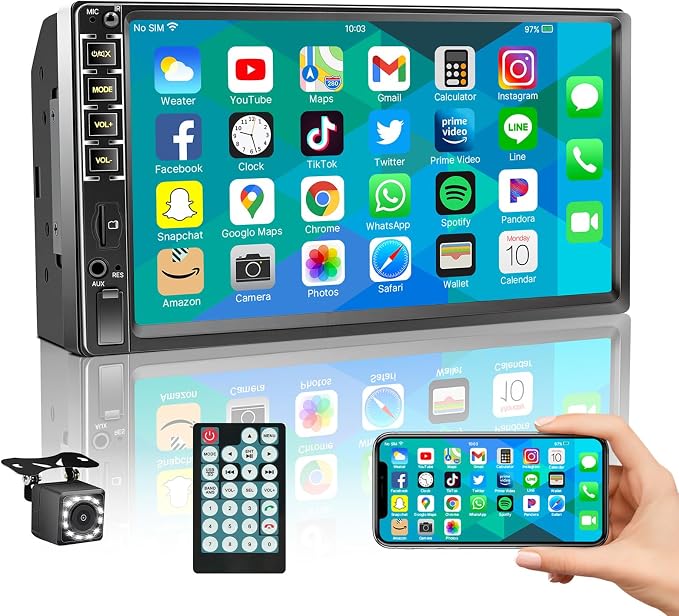 7" Car Stereo Double Din Touch Screen Car Radio Audio Receiver FM Radio Bluetooth Video Remote Control MP5/4/3 Player Android Phone Mirror Link USB/SD/AUX Hands Free Calling with Camera