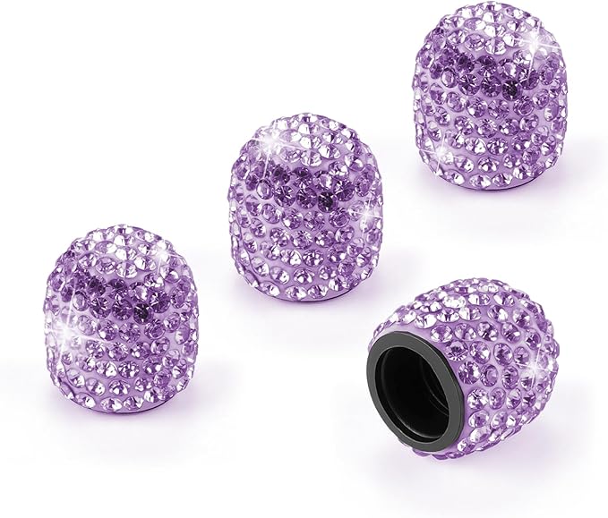4 Pack Handmade Crystal Rhinestone Car Tire Valve Stem Caps, Car Wheel Tire Valve, Attractive Dustproof Bling Car Accessories, Universal for Cars, Trucks and Motorcycles-Purple