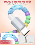 USB A to USB C Cable 6FT,Beaded Charger Cord for iPhone 17 16 Pro Max 17e 15 Car play,Type C Cute Car Charger Cord for iPad 10 11th A16/Samsung S26 S25 S24 S23 FE/Android Phone Girls Women,BlueYellow
