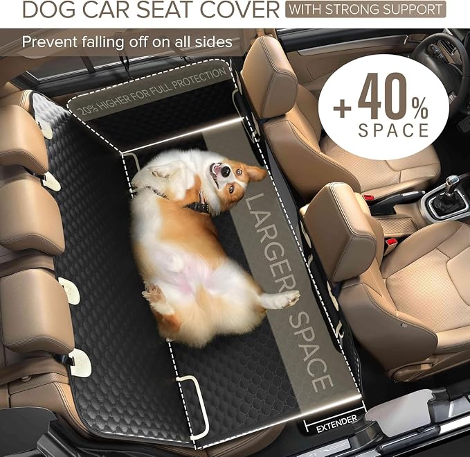 Back Seat Extender for Dogs, Heavy Duty Dog Car Seat Cover for Back Seat and Aggressive Chewer, Large Hard Bottom Seat Cover for Dogs, Dog Hammock for Car, Travel Pet Bed for Car, SUV, Truck