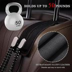 2 PCS Car Seat Headrest Hook, Back Seat Hanger with Double Flexible Leather Hooks, Soft Leather Double Headrest Metal Hooks Purse Handbag Organizer, Car Accessories (Black)