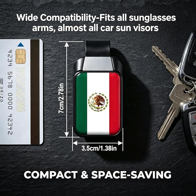 2 Pack Sunglasses Holder for Car, One-Handed-Operation Visor Sunglass Holder Clip, Easy Access Storage for Driving,Universal Fits (Black-Mexican Flag)