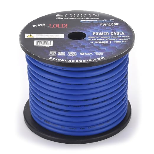 Orion Cobalt PW4100BL 4 Gauge Wire (100ft) Copper Clad Aluminum CCA - 100% American Wire Gauge, High Powered Car Audio/Amplifier Power & Ground Cable, Battery Cable, RV Trailer Wiring