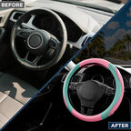 Car Steering Wheel Cover - Microfiber Leather Steering Wheel Wrap Sports 14.5-15 Inch Steering Wheel Cover Non-Slip for Men Women Pink & Green Color