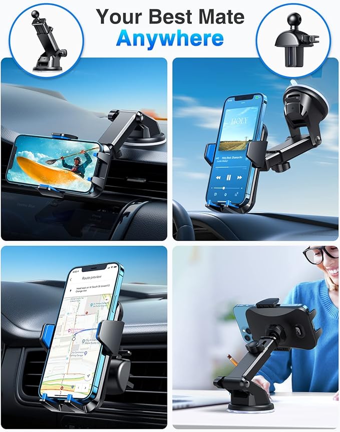【85+LBS Strongest Suction & Military-Grade Ultimate Car Phone Mount【Patent & Safety Certs】 Cell Phone Holder for Dash Windshield Vent for iPhone 17 Pro Max Automobile Accessory Kits,Light Blue