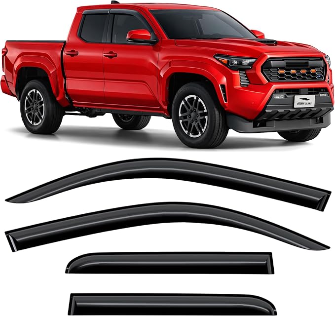 Voron Glass Tape-on Extra Durable Rain Guards for Toyota Tacoma Double Cab 2024-2026, Window Deflectors, Vent Window Visors, 4 Pieces - 100822