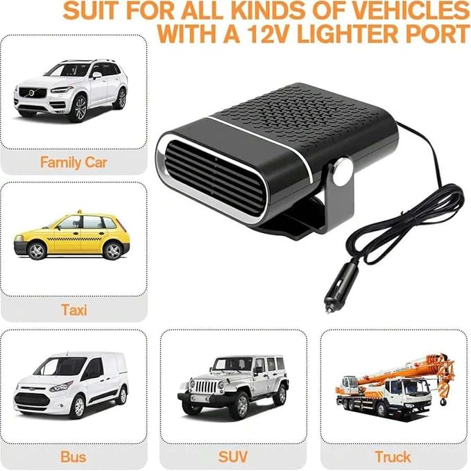 Car Cool Fan & Heater Defroster 12V 150W 2-in-1 Portable Car Fan 360° Rotatable Fast Heating in Winter Cool Breeze in Summer Windshield Defogger with Air Purification for Auto SUV Truck
