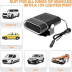 Car Cool Fan & Heater Defroster 12V 150W 2-in-1 Portable Car Fan 360° Rotatable Fast Heating in Winter Cool Breeze in Summer Windshield Defogger with Air Purification for Auto SUV Truck
